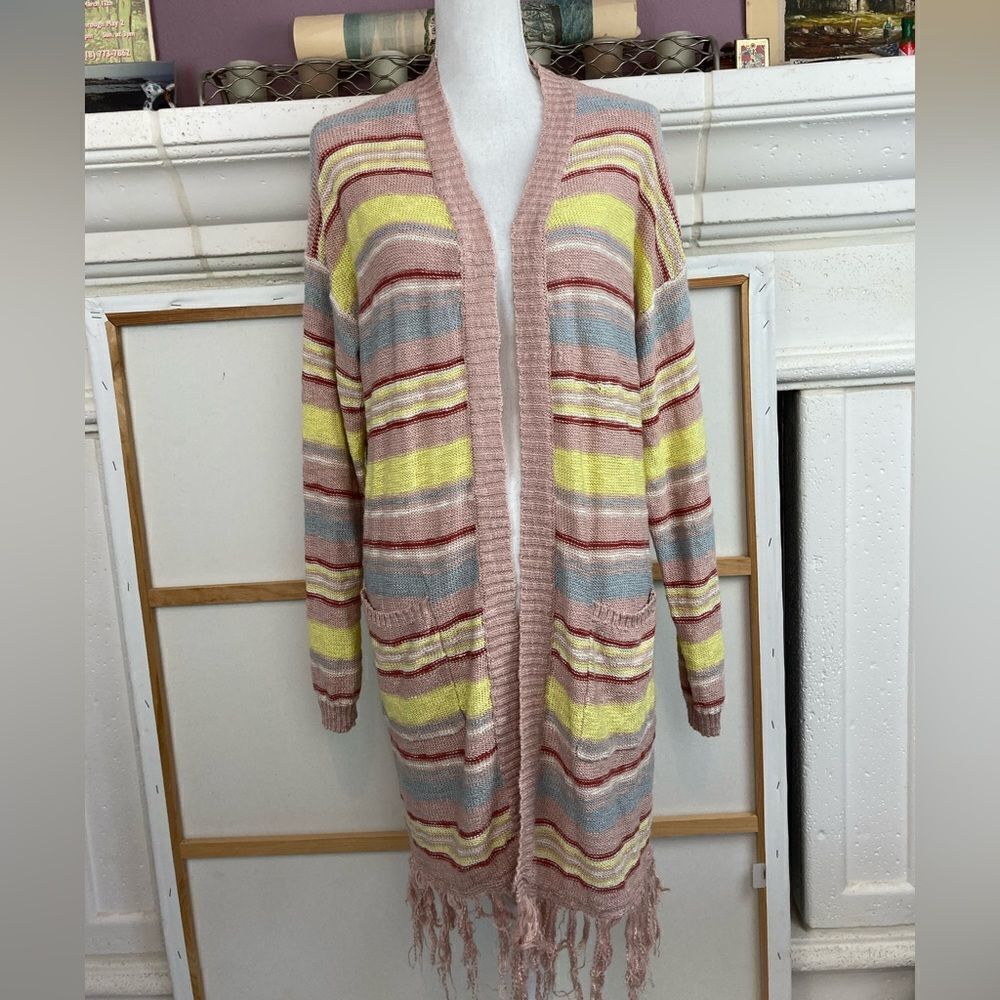 Wonderly cozy longer open cardigan / pockets & fringed bottom 🌺